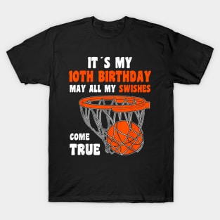 10 Year Old Happy 10th Birthday Basketball 10th Birthday T-Shirt